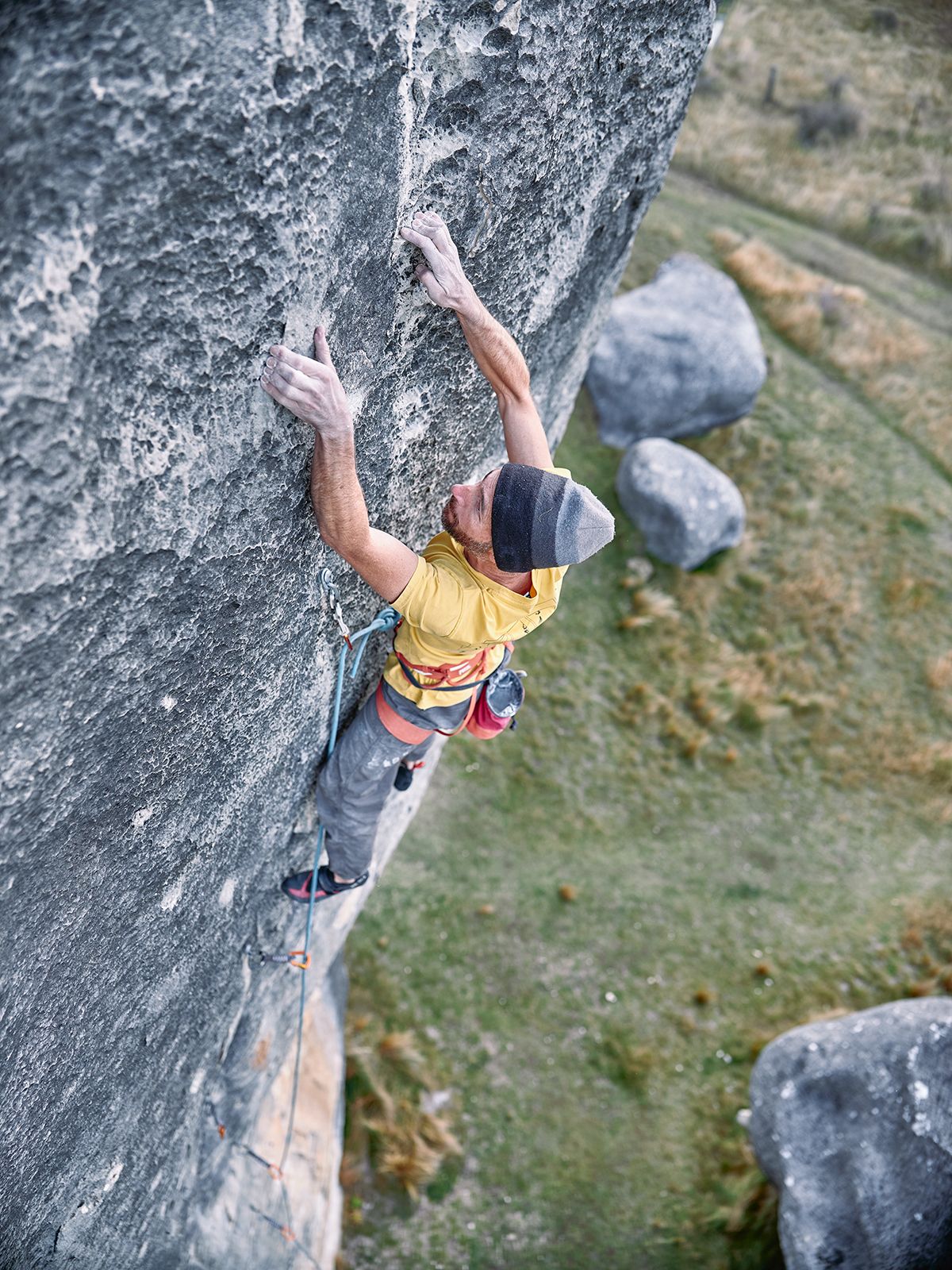 Climber on limestone sport route