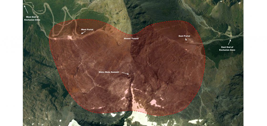 Map showing exclusion zone