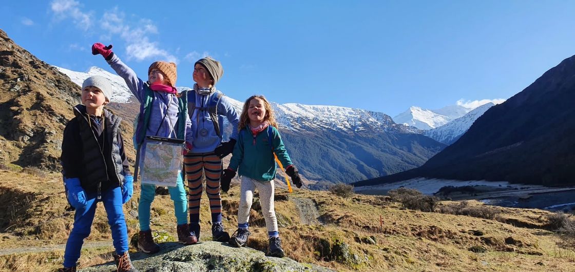 Left to right are Alfie, Florence, Gilan, Rowan Aspiring Hut Tramp - Left to right are Alfie, Florence, Gilan, Rowan