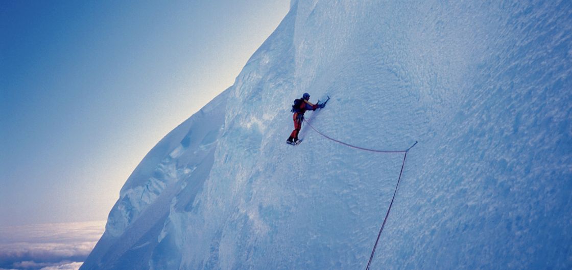 Athol Whimp during an ascent of the Balfour Face of Mt. Tasman, July 1993. Photo: Andrew Lindblade