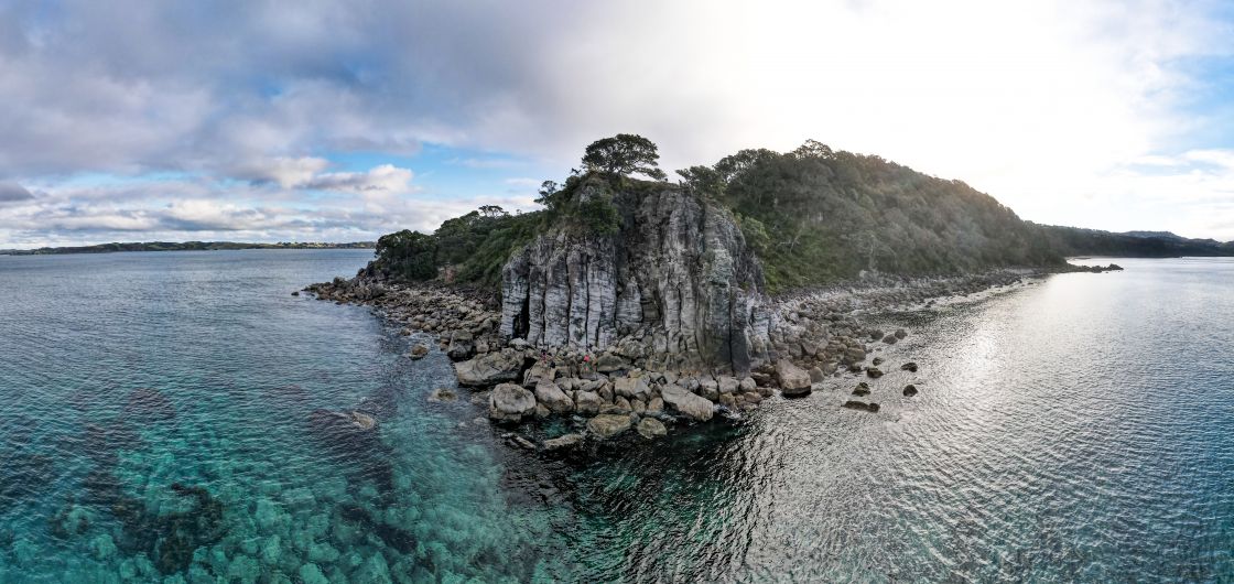 Aerial view of coastal rocks