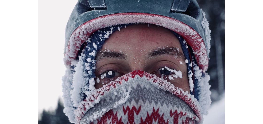 Portrait of climber with frosted face