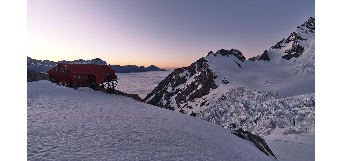 Mountain hut at dawn