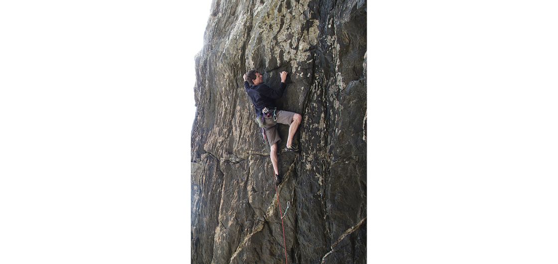 Peter Griffen on an ascent of Regular Rowt in 2011. Photo by Richard Thomson. Climber On Rock