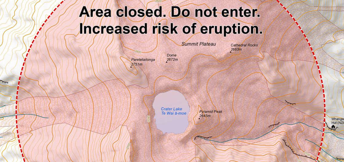 Map of volcano warning area