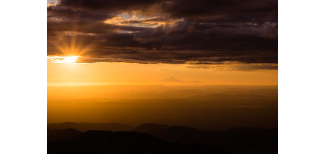 Volcano at sunset