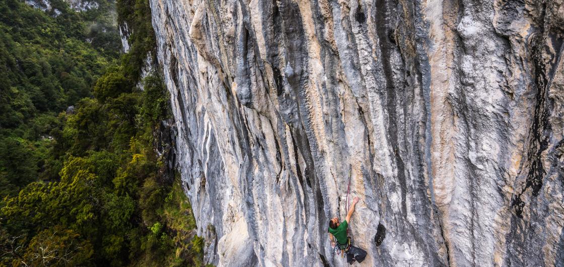The Fyfe River Gorge's Intergalactic Wall A climber on the Intergalactic Wall.