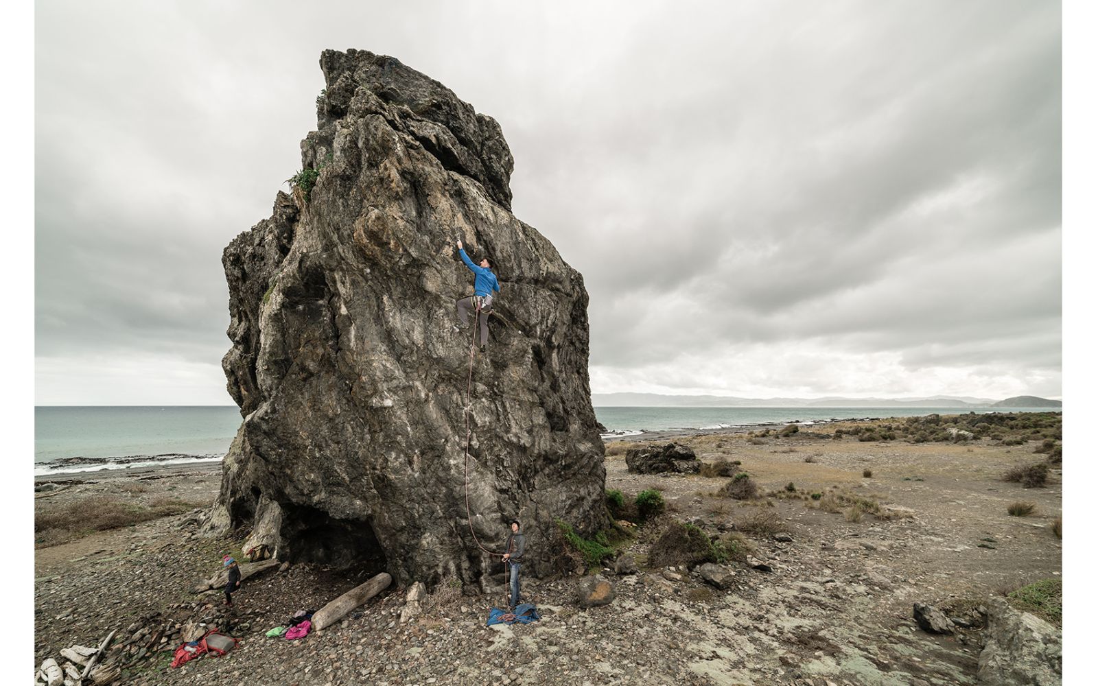 Rock climber on boulder