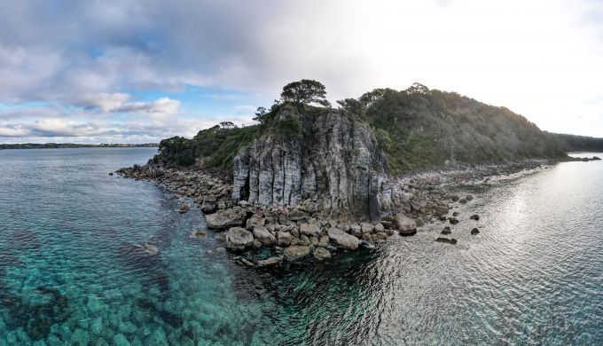 Aerial view of coastal rocks