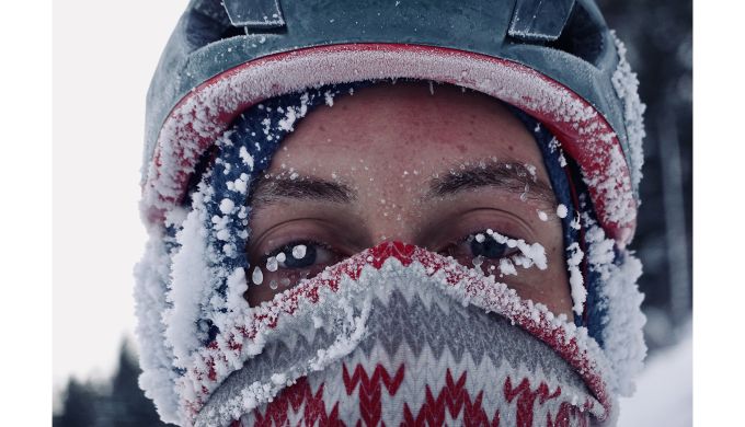 Portrait of climber with frosted face