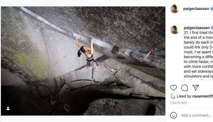 Female climber on steep route.