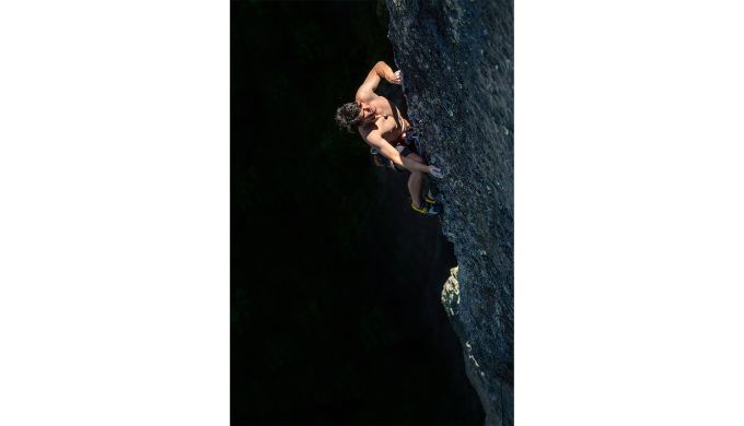 Rock climber sun shining
