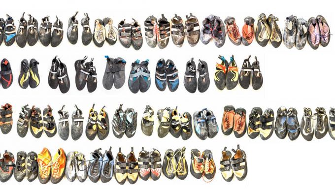 A collection of climbing shoes