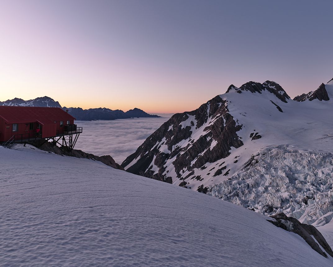 Mountain hut at dawn