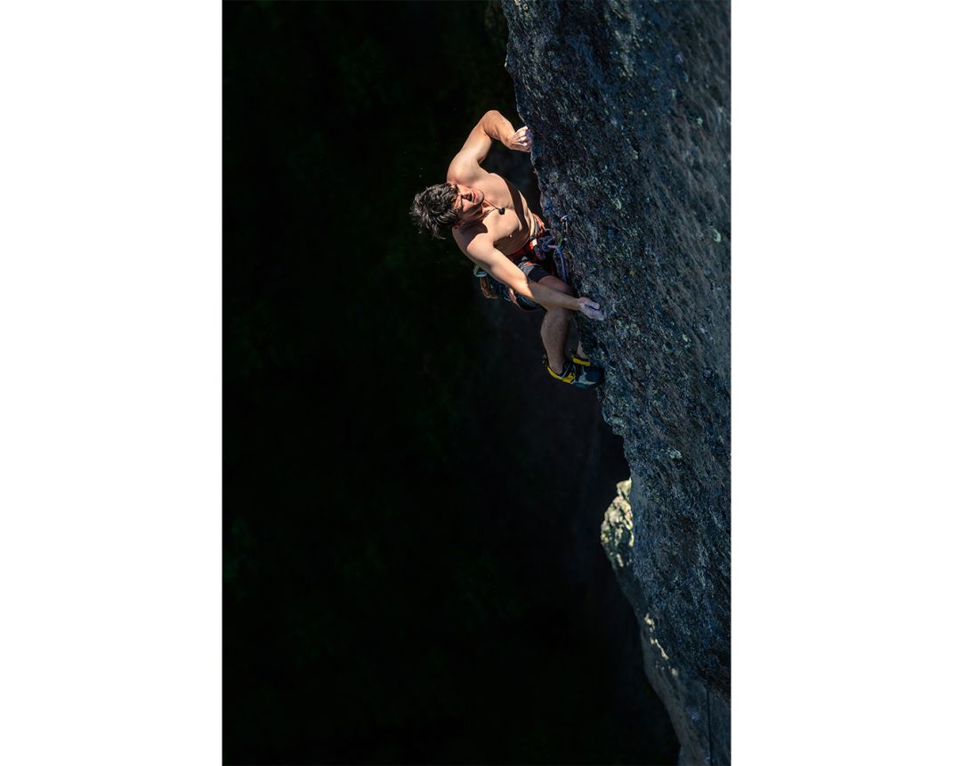 Rock climber sun shining