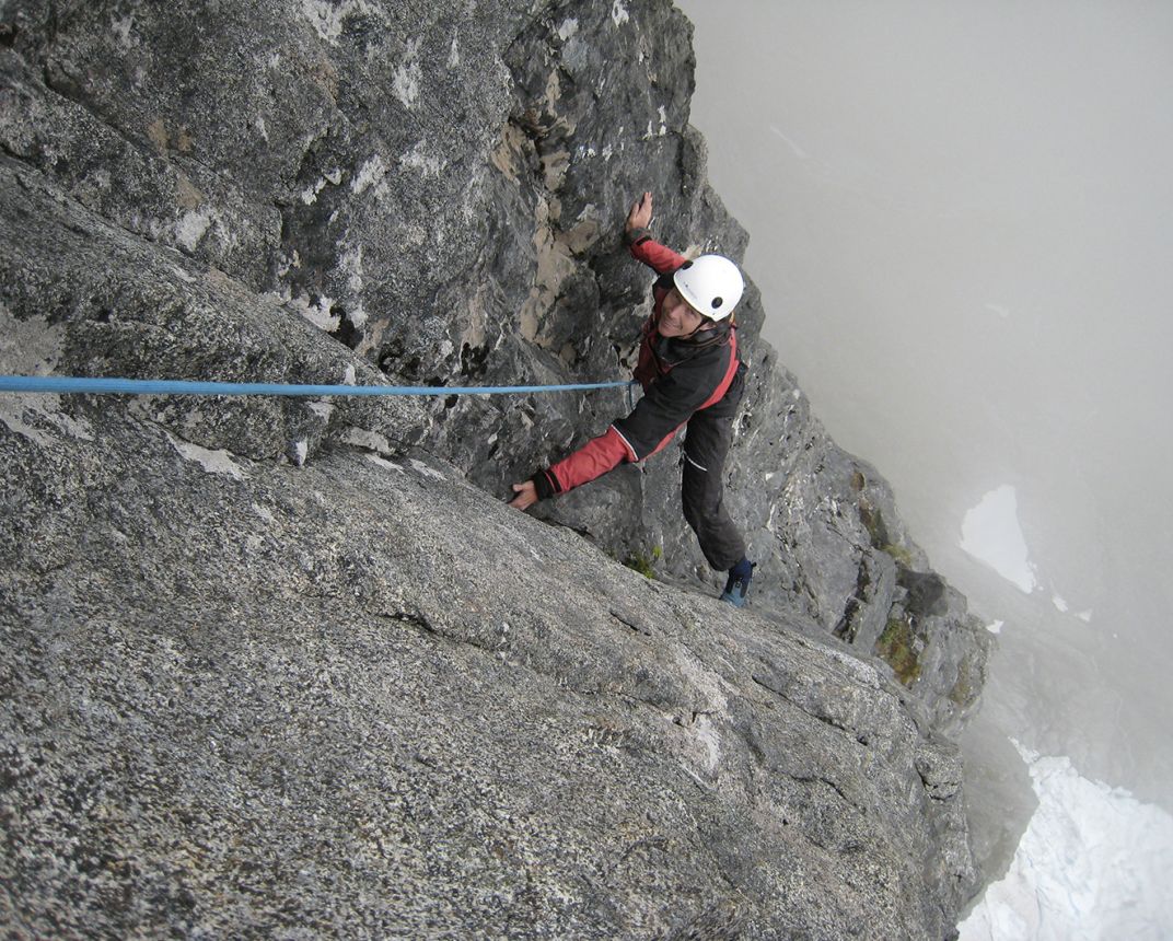 Climber on big rock route