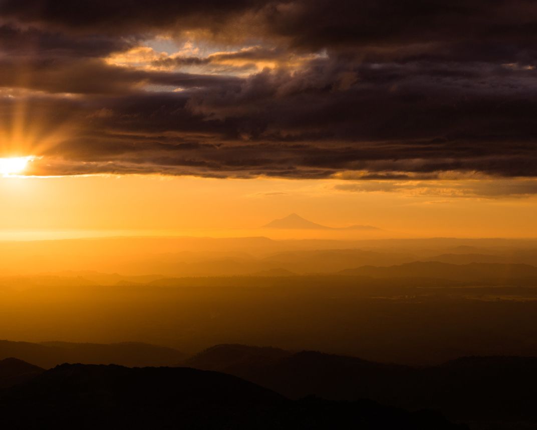 Volcano at sunset