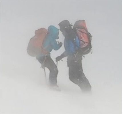 Two climbers in blizzard