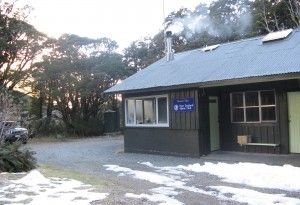 Homer Hut exterior with snow