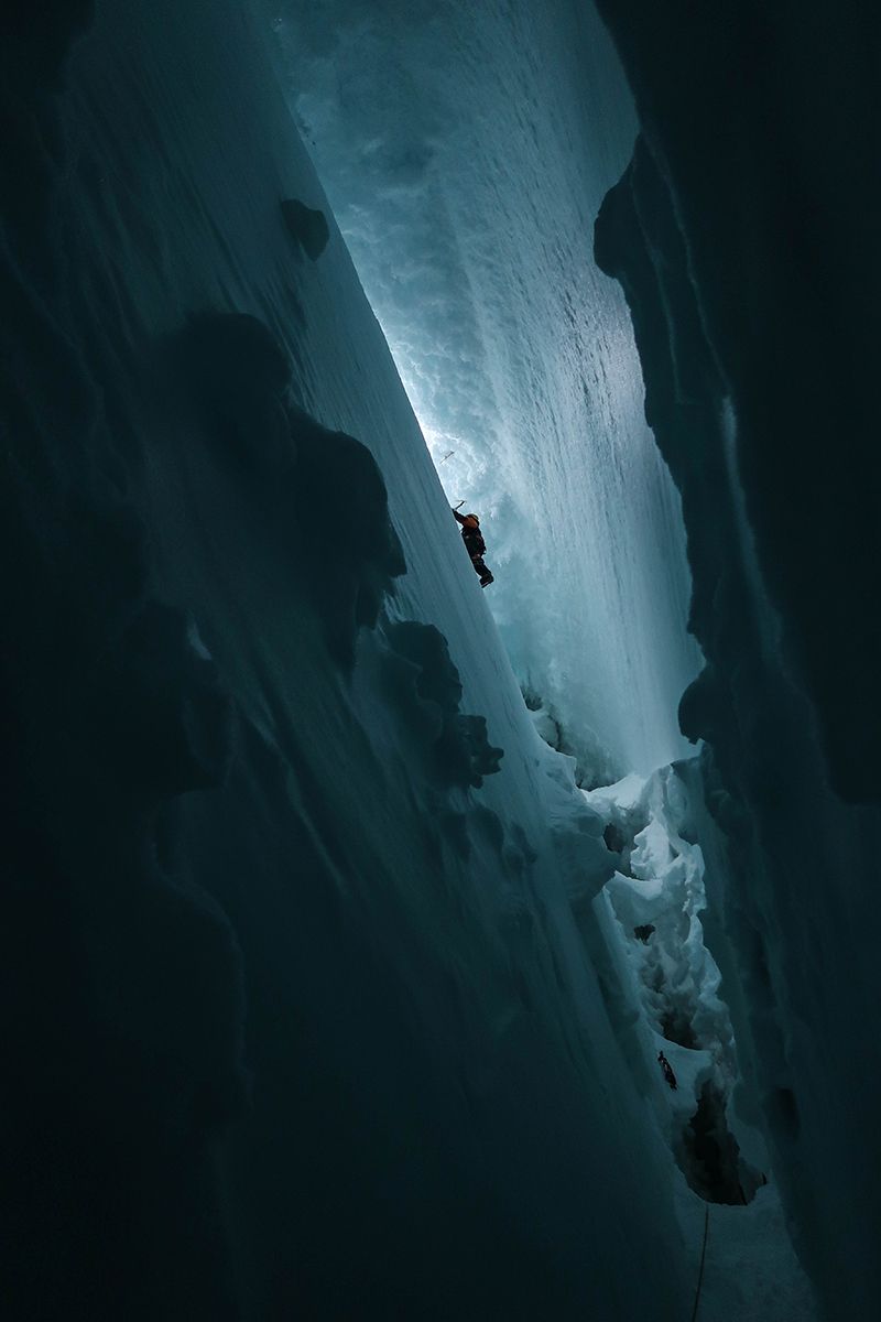 Climber in crevasse