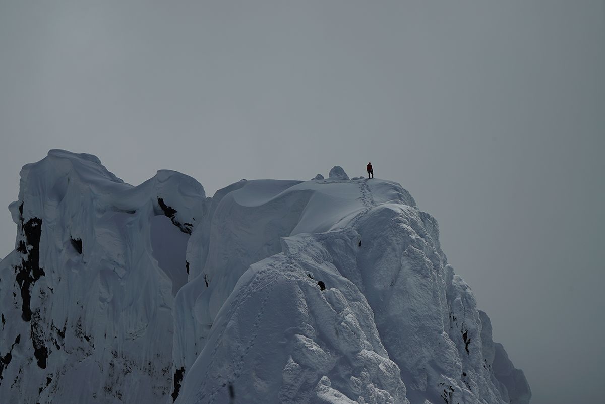 Solo climber on mountain