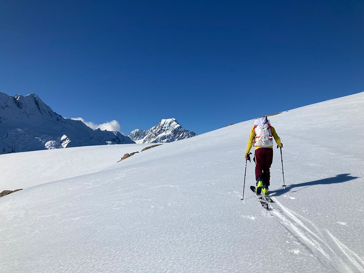 Ski touring with pack