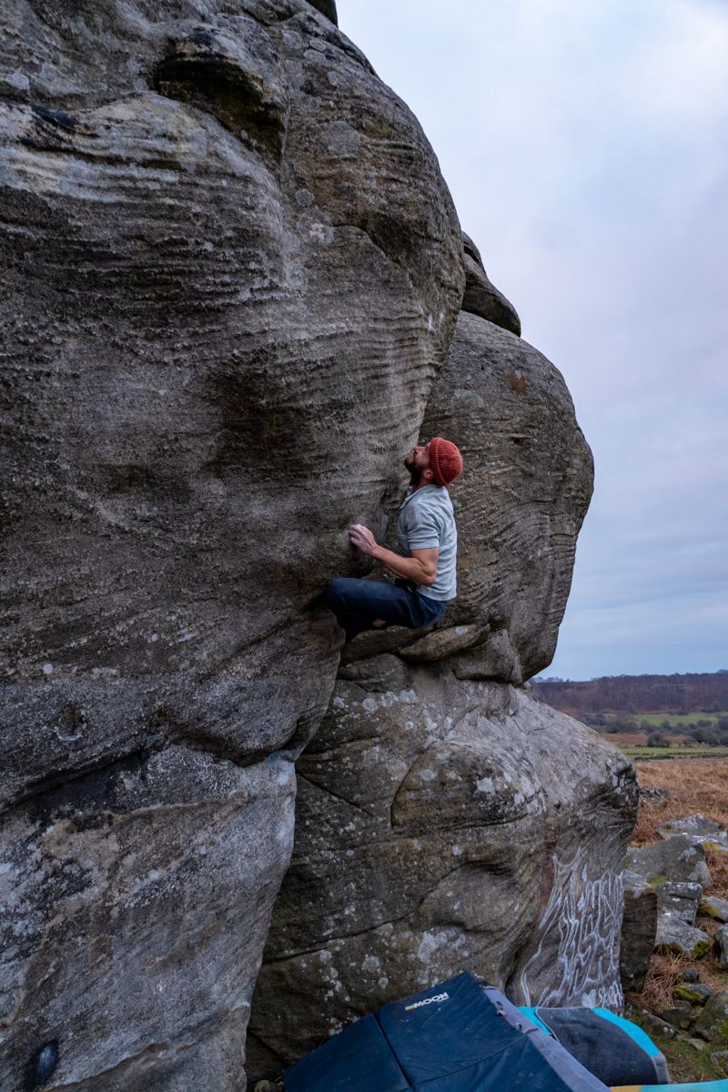 Boulderer on the gritstone