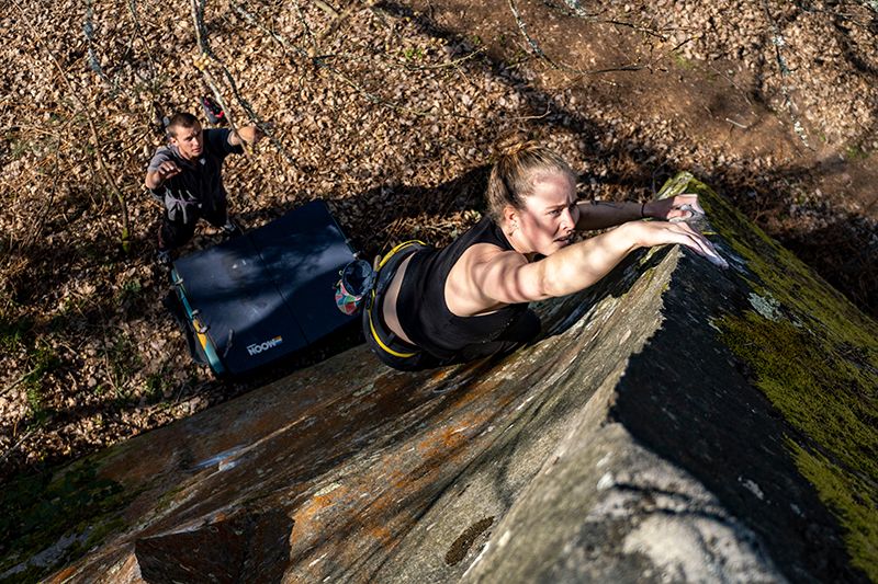 Climber on slab-arete