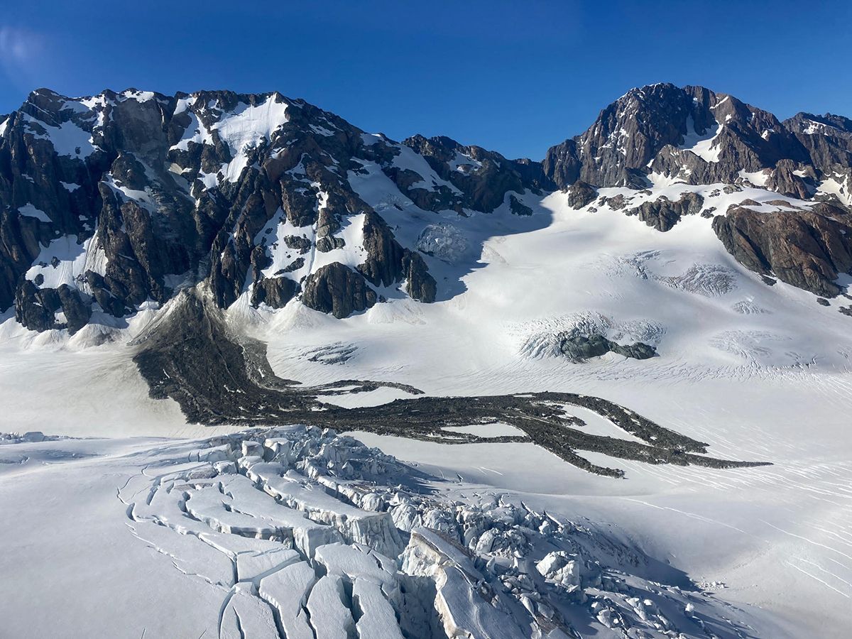 Rockfall debris on a glacier