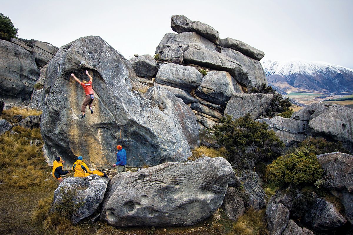 Boulderer falls from high boulder in alpine region