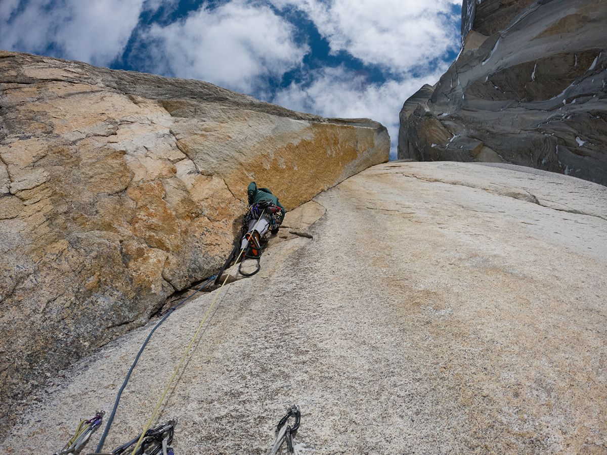 Climber in rock area of mountain