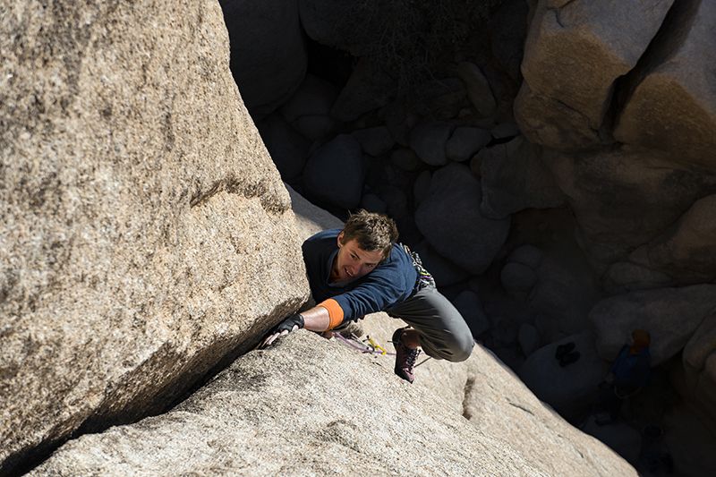 Rock climber on crack climb