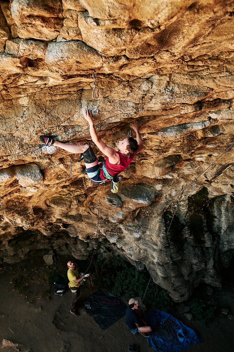 Climber on steep route