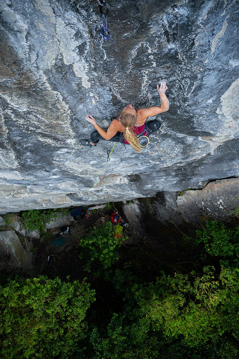 Climber on blue rock