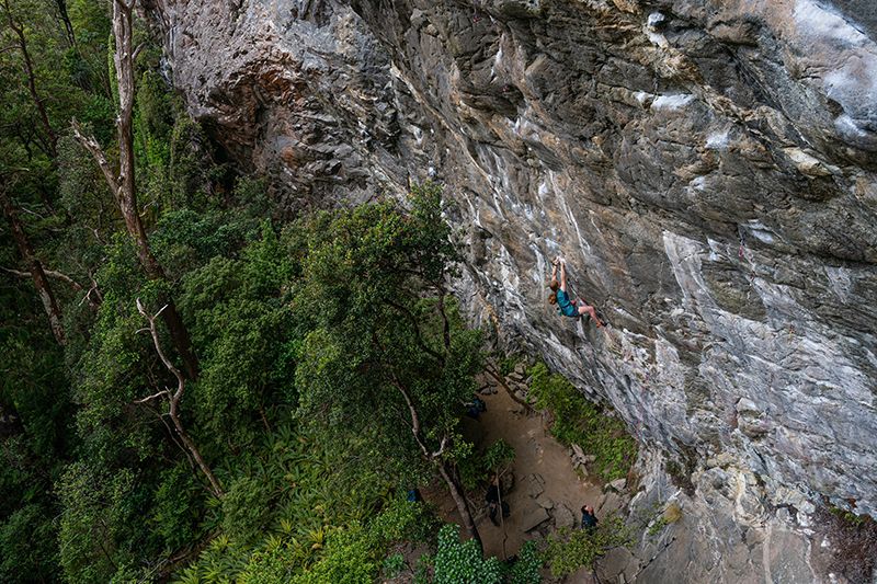 Climber on steep granite