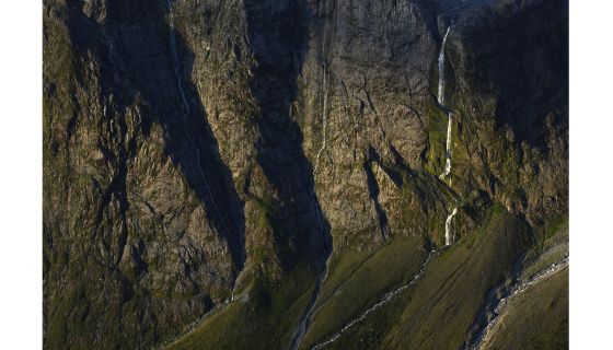 rock face and waterfalls 