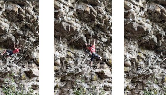 Climbing sequence in three images