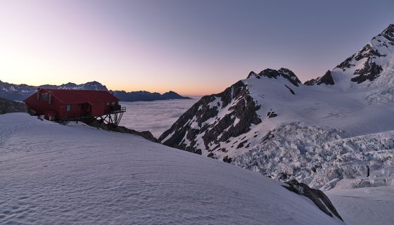 Mountain hut at dawn