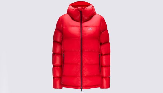 Red puffer jacket